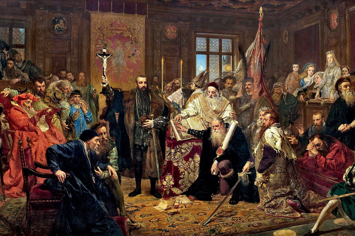 Картина кисти Яна Матейко "Люблинская уния". Источник: Православная Церковь в Речи Посполитой в период между Люблинской и Брестской униями — Сайт священника Антония Русакевича «Миссия сегодня», https://missioner-tver.ru/2021/11/12/православная-церковь-в-речи-посполит/