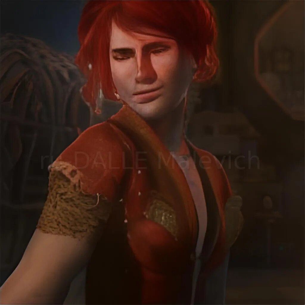 Каждый раз, когда мне говорят, что Йеннифэр > Трисс, смотрю на этот шедевр Малевича от ruDALL-E   📷