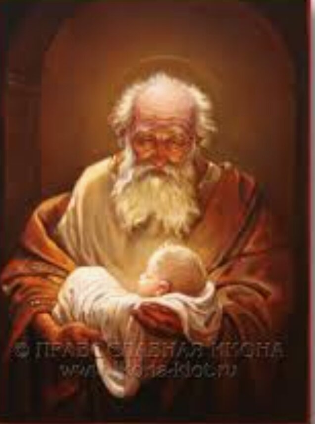 Симеон Богоприимец с младенцем Иисусом на руках.