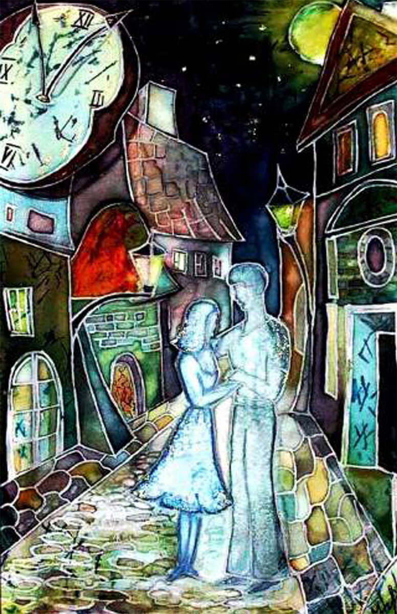 Холодный батик " Вечное"  Материал: акрил, шелк. Художник Мария Прошута