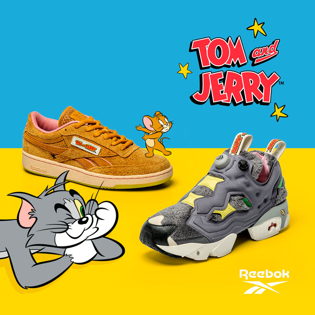 На четвёртое место залетает Reebok с коллаборацией  Tom& Jerry, которая вышла 15 февраля этого года. В коллекцию вошли: 1)Instapump Fury x Tom. Вдохновением для них стал образ коварного кота ТомаМодель выполнена в сером цвете с флисом и мультяшно-желтыми вставками. Динамичный дизайн и технология PUMP сделали эту пару идеальной для охоты за грызунами 2)Club C Revenge x Jerry, а эта модель подойдёт для тех кому больше нравится мышка Джери.Верх из мягкой замши песочного цвета с розовыми и желтыми вставками отсылает к изображению норки Джерри.    3)Club C x Tom & Jerry эта модель подойдёт для тех кому нравятся и Том и Джерри. Бумажно-белый верх первой из них изрисован скетчами в виде Тома и Джерри, а на стельке можно найти символику мультсериала. Вторые же кроссовки мелового оттенка с розовыми акцентами украшены графикой на заднике. А логотип Tom & Jerry заменяет привычную надпись Reebok сбоку.