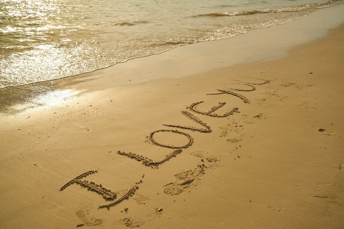 Надпись на песке счастье