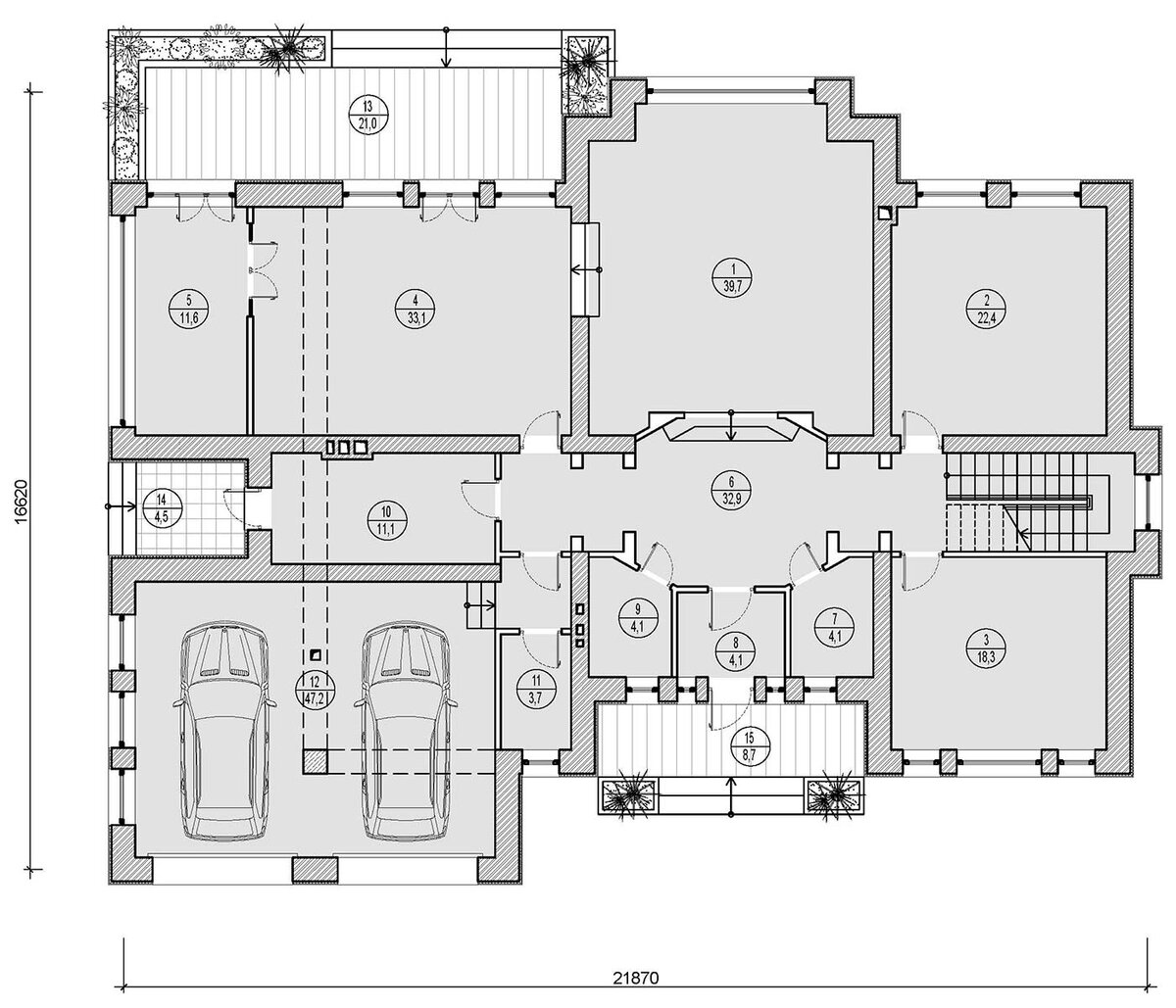 Проект дома в стиле Райта - 445 м² за 12,5 млн. ₽. Шикарный дом с  комбинированным фасадом и гаражем на 2 машины. | ОлимпСтройСервис | Дзен