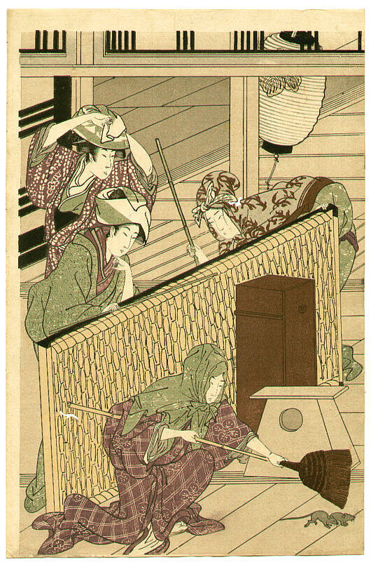 Artist:Kitagawa Utamaro Title:House Cleaning
Date:Originally in Edo period. This is a re-carved edition made in ca.1900.