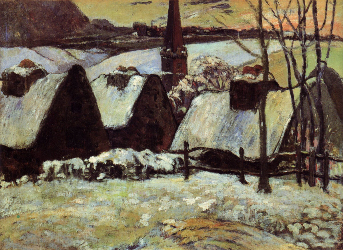 Бретонская деревня в снегу. Поль Гоген, 1894