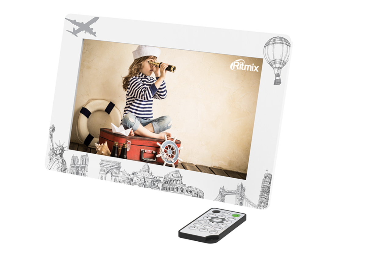 Цифровая фоторамка Ritmix RDF-1014 в тонком корпусе с оригинальным орнаментом, дисплеем 10,1 дюйма, позволяющая быстро и удобно загружать, хранить и просматривать фотографии, а также воспроизводить видеоролики в разрешении 1080р и прослушивать музыку.