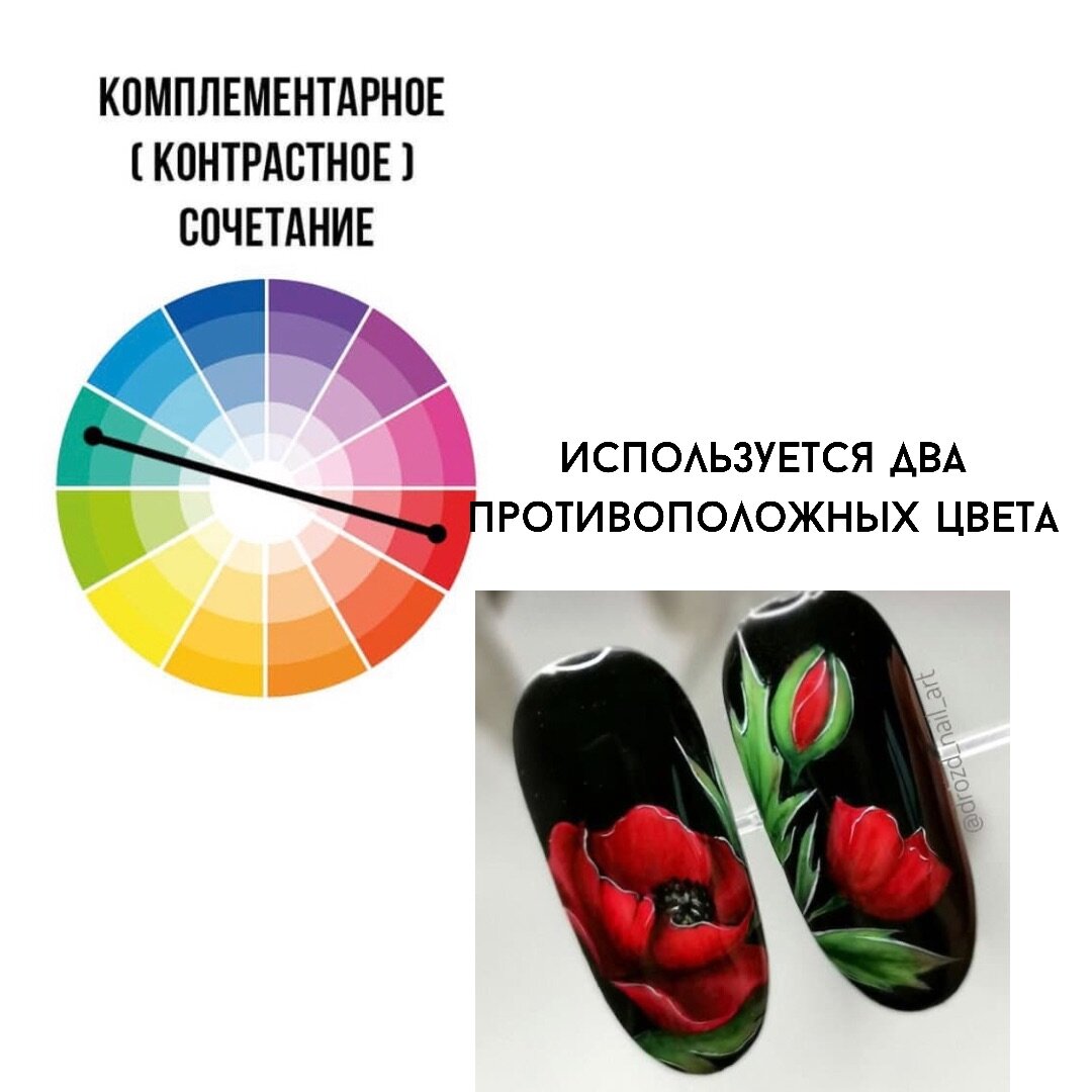 Комплементарное сочетание является одним из самых ярких , так как используются цвета противоположные и сильно контрастные друг другу 