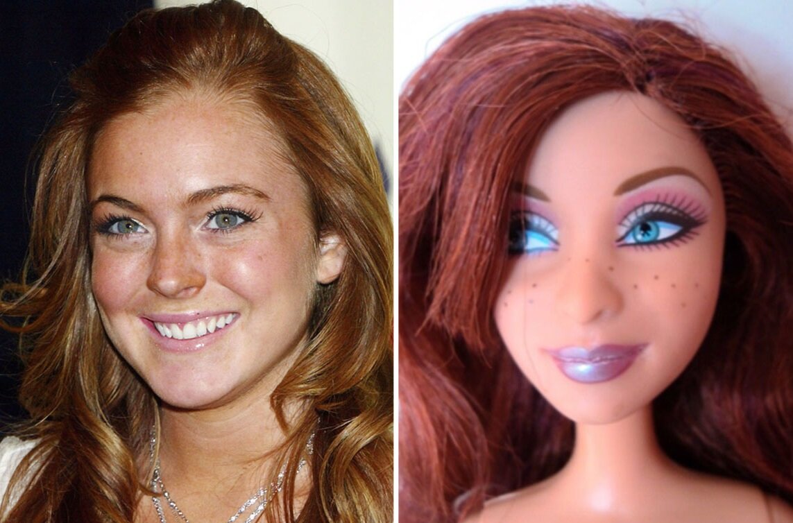 Сходство актрисы Линдси Лохан и куклы Барби копирующую актрису