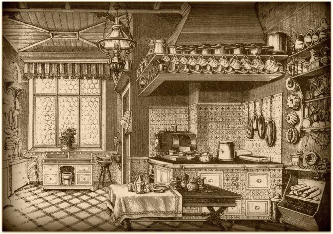 Англия, кухня викторианской эпохи, XIX век. В течении столетия плиты почти повсеместно были заменены с дровяных и угольных на газовые