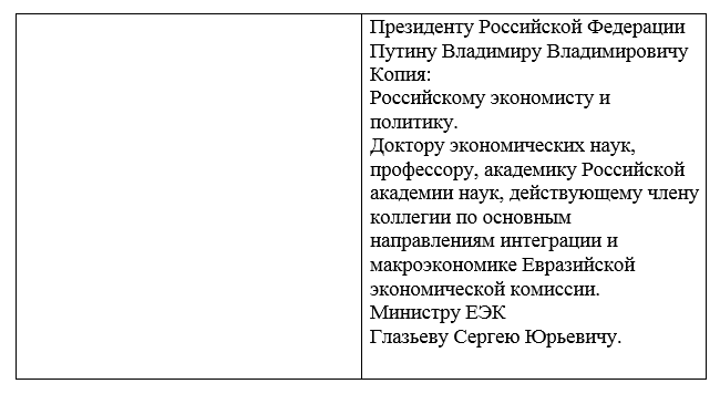 Обращение в адрес Президента РФ