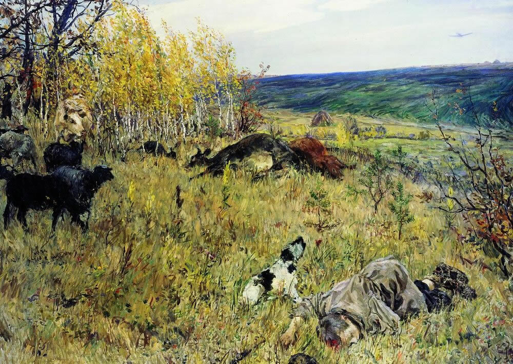 Аркадий Пластов «Фашист пролетел», 1942 г. 