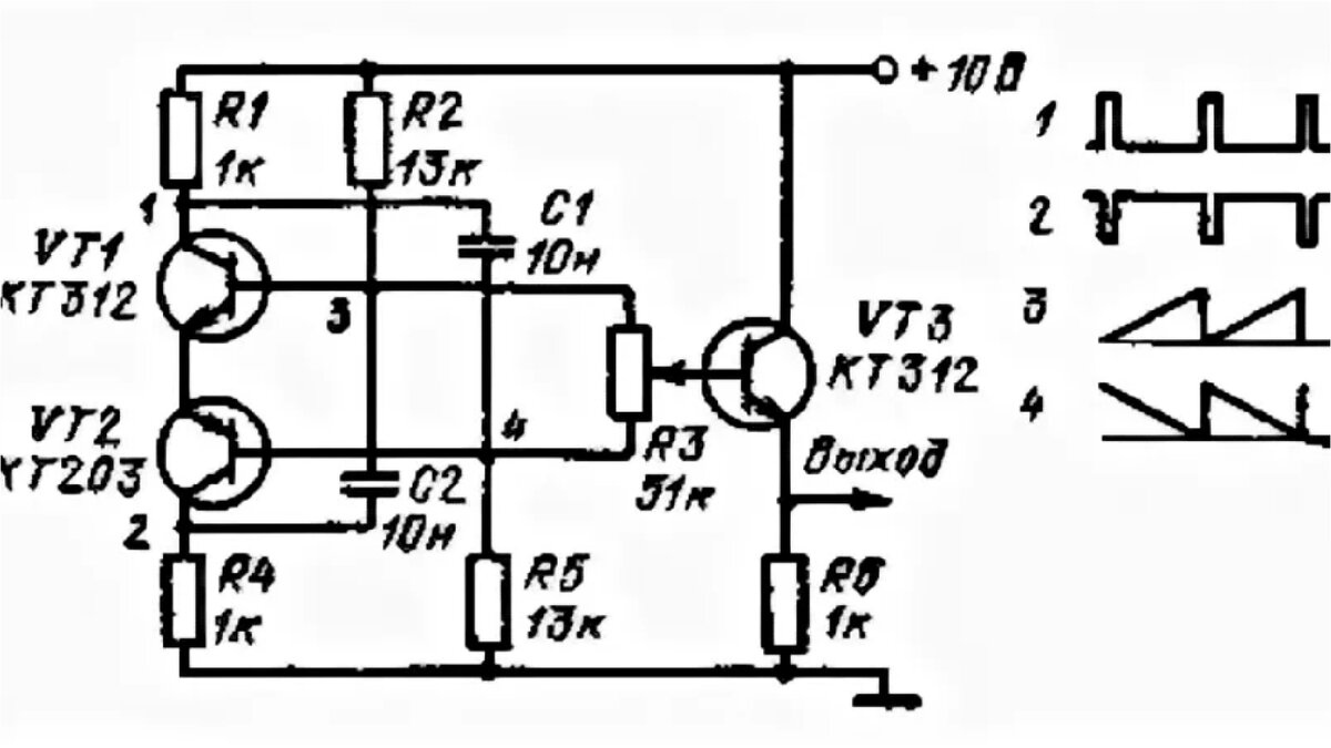 Генератор пилы на транзисторах схема