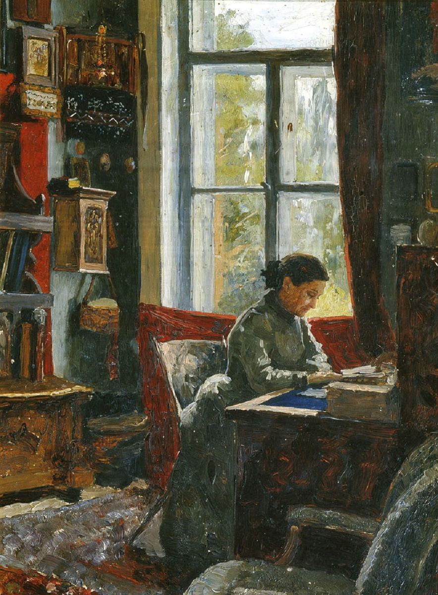 «Е. Г. Мамонтова в своем кабинете в Абрамцеве» 1890-е. Государственный историко-художественный и литературный музей-заповедник Абрамцево, Россия