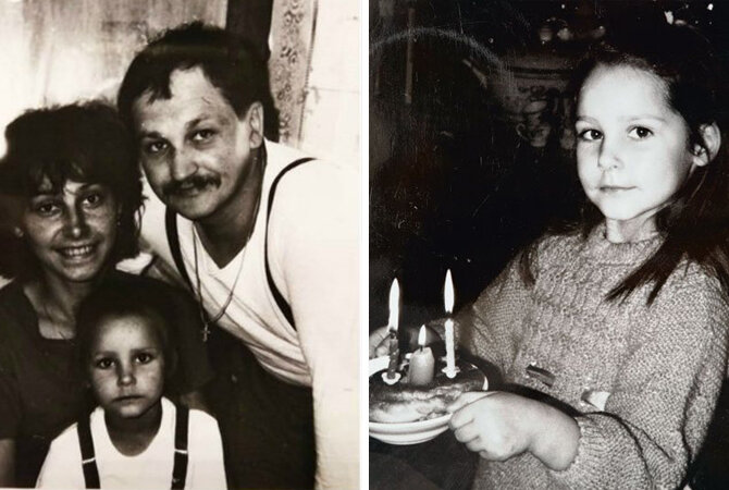 Глафира Тарханова в детстве. Слева с родителями