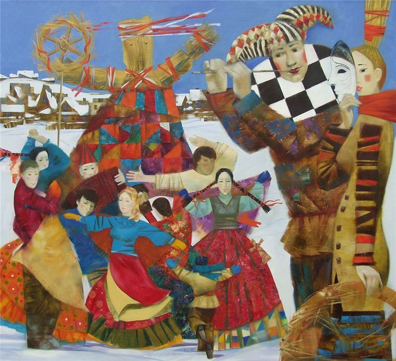Масленица, скоморох, гуляние, чучело, хоровод