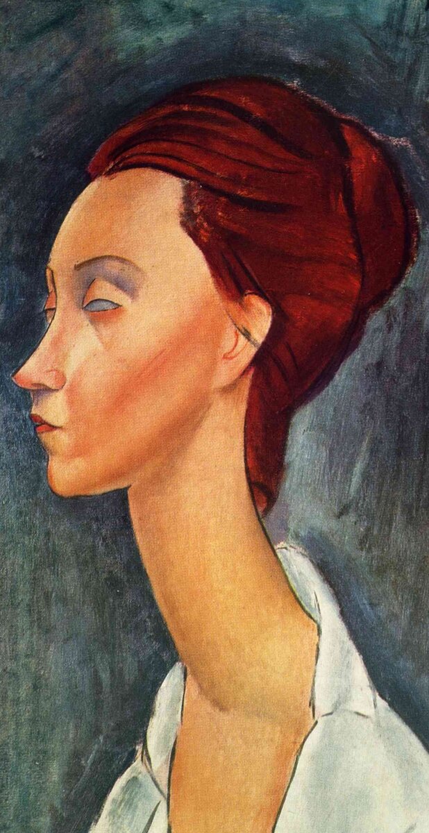 Амедео Модильяни "Портрет Лунии Чеховской в профиль", 1919. Частная коллекция. Фрагмент.