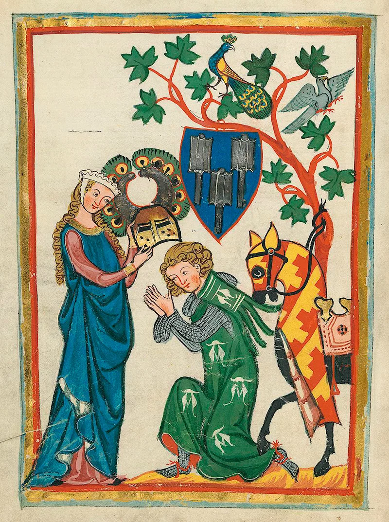 Рыцарь и дама. Манесский кодекс. Сами собой так волосы не уложатся, нужна косметика)))