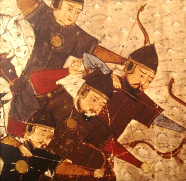 Монгольские лучники, представленные в Сборнике хроник Рашидулдина Хамадани, Герат, Афганистан; около 1430-1434 гг. Фото является всеобщим достоянием.