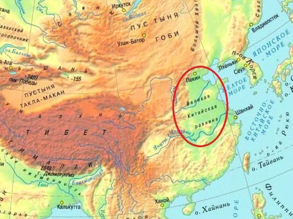 Покажи на карте великую китайскую равнину