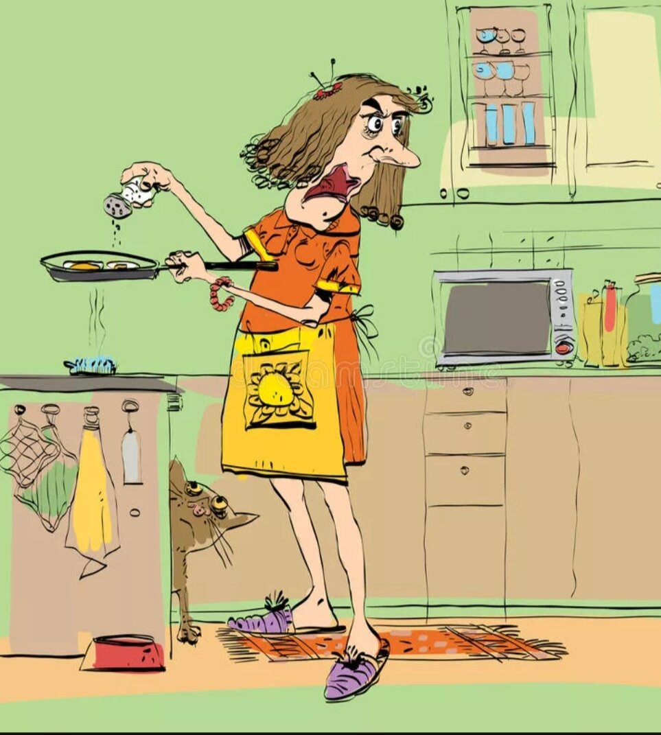 "Сердитая женщина на кухне". Картинка из интернета, с сайта ru.dreamestime.com. Для иллюстрации и привлечения вниман.ия.