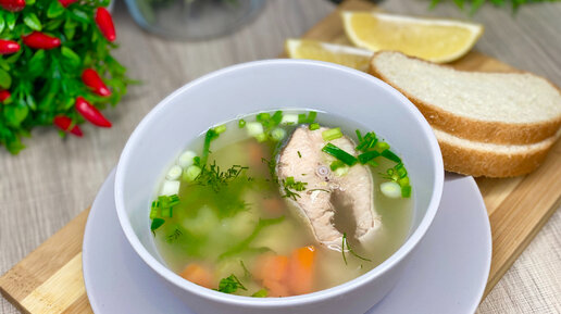 Какой суп можно сварить быстро и вкусно: Уха из головы горбуши. Вкусный суп из красной рыбы.