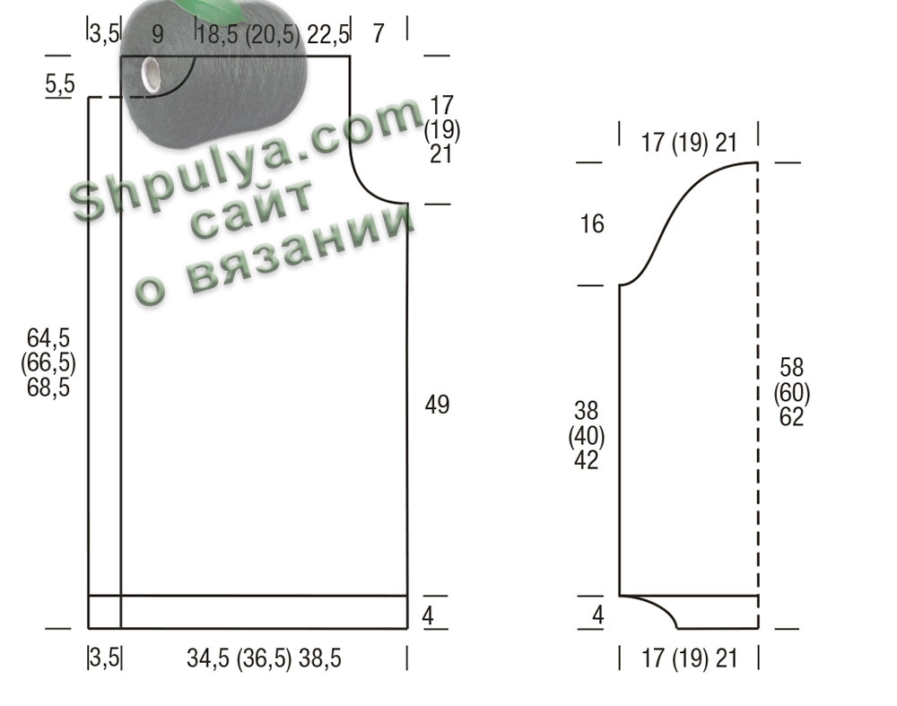 Выкройка вязаного жакета спицами