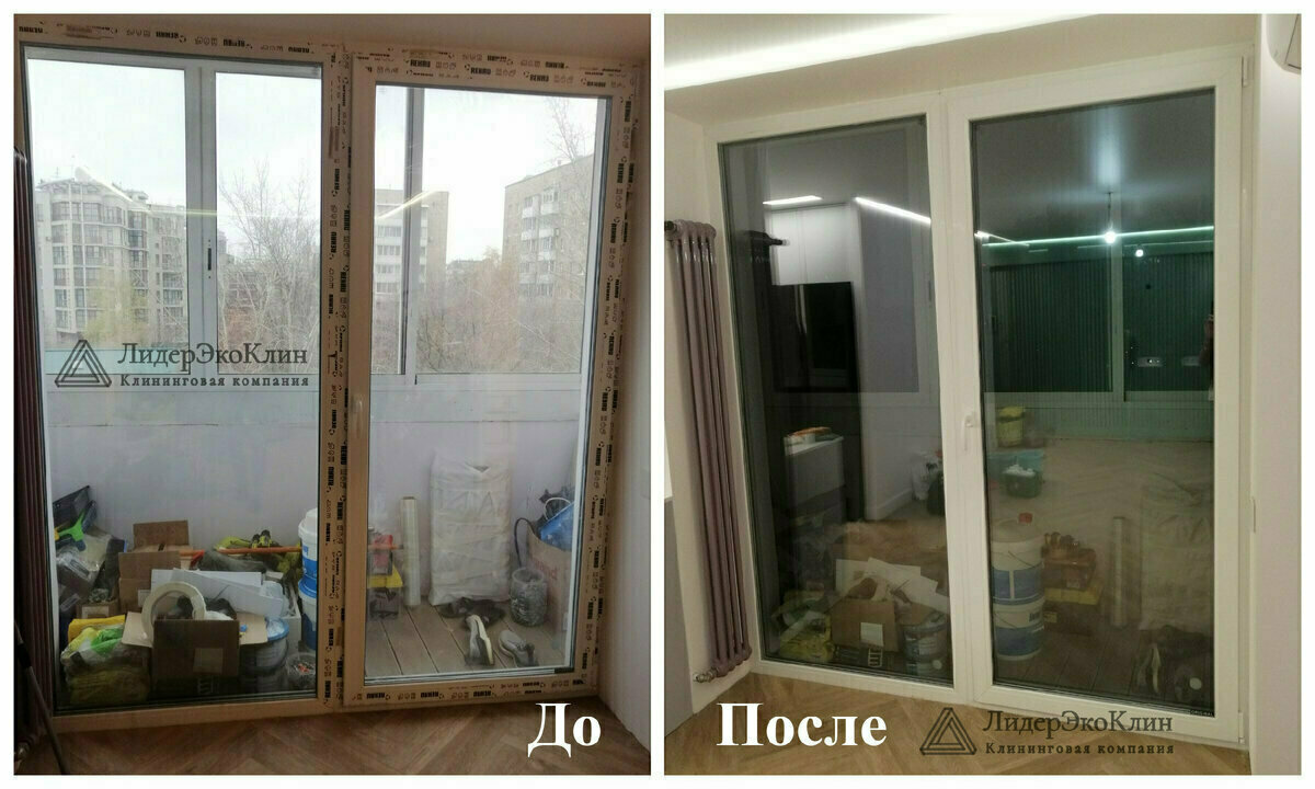 Моем окна, удаляем защитную пленку, следы затирок, клей