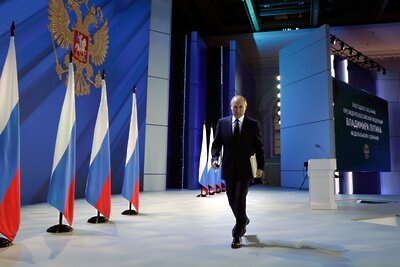    21 апреля 2021. Президент РФ Владимир Путин после выступления с ежегодным посланием Федеральному Собранию. ©Михаил Метцель РИА Новости