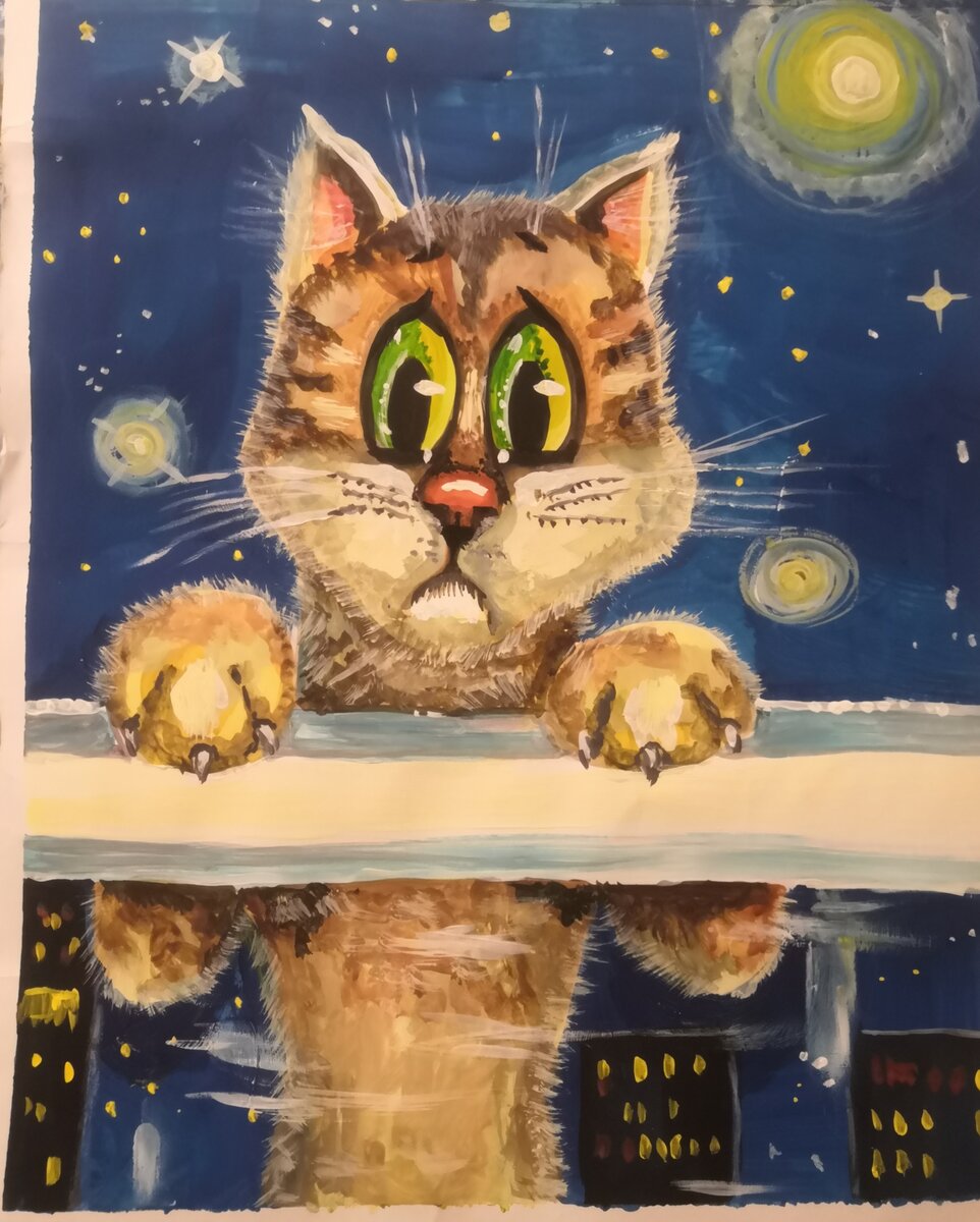 Автор Марина К. иллюстрация к сказке про бездомного кота, который сам нашёл себе хозяев.