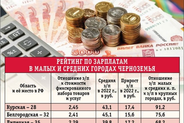    Лидеры рейтинга зарплат в малых и средних городах Черноземья. Инфографика