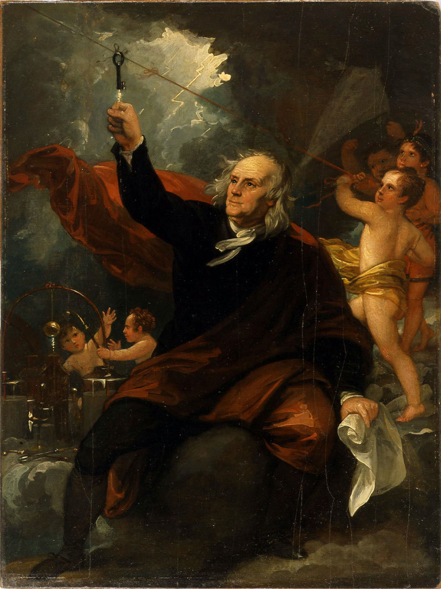 Benjamin West (Бенджамин Уэст) в 1816 году написал портрет своего тёзки Франклина, проводящего эксперимент с электричеством. 