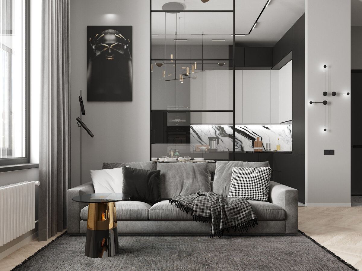 Чёрно-белый интерьер в ЖК СИМВОЛ