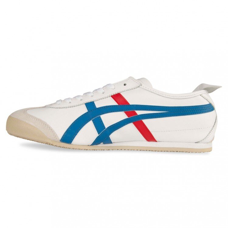 Название Onitsuka Tiger Mexico 66 сложилось из года создания модели – 1966, и будущих игр в Мексике. Красота кроссовок заключается в том, что их можно носить практически со всеми стилями одежды. Сегодня они все меньше ассоциируются со спортом, становясь желанной ретро моделью для повседневного образа. Белые, синие и красные варианты подойдут для джинсов, шорт или спортивных брюк. Именно Онитсука Тайгер 66 были на Уме Турман в фильме Тарантино «Убить Билла», а затем появились в продаже в рамках лимитированной коллекции.  Кросовки имеют очень мягкую Эву из за которой их не хочется снимать,полоски Tiger Stripe которые плотно фиксируют ногу,и лёгкий кожаный верх. За свою многоленюю историю кроссовки Onitsuka tiger mexico 66 зарекомендовали себя как очень удобная,стильная и практичная пара на каждый день.