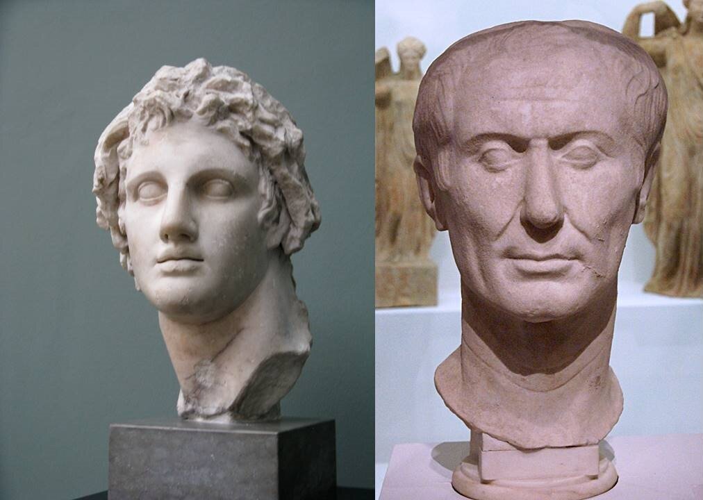 Александр Македонский (слева) и Гай Юлий Цезарь (справа)