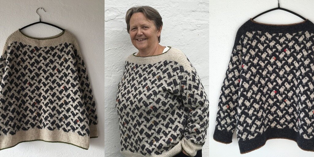 Вязаный спицами жаккардовый пуловер с птичками  