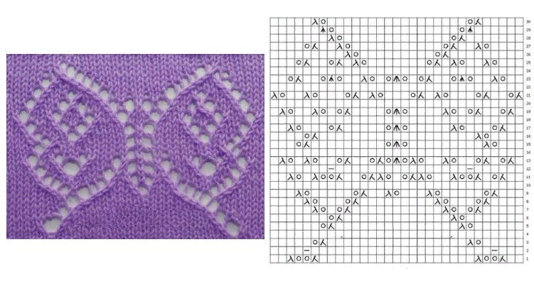 Узор спицами бабочка схема с описанием