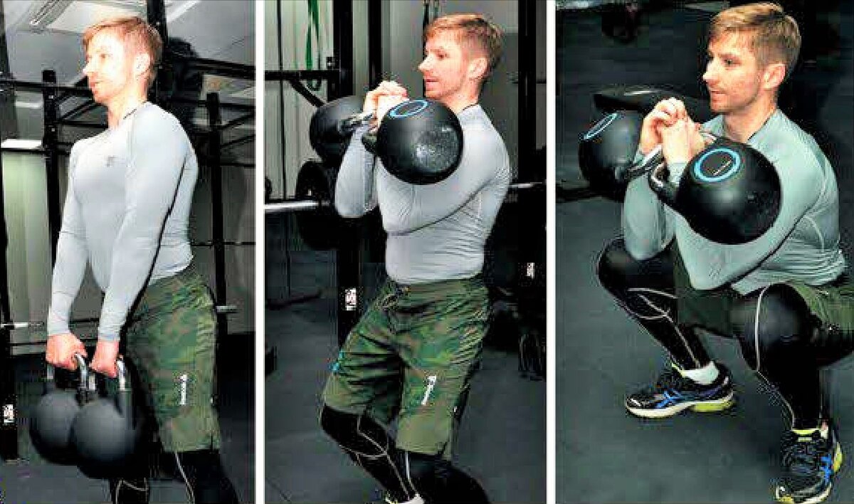 Заброс гирь на грудь в сед