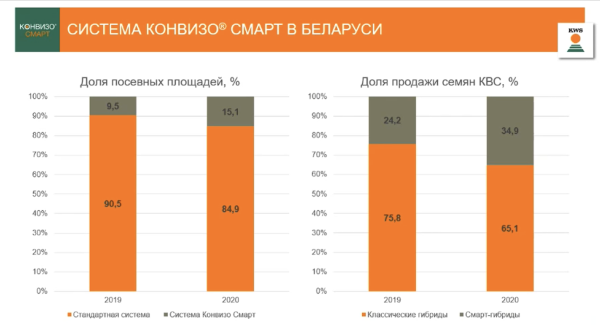 Процент посевной площади сахарной свеклы и продажи семян KWS под технологию КОНВИЗО® СМАРТ в Беларуси. Фото: Николай Лукьянюк