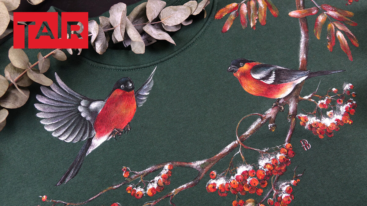 Снегири и рябина, рисуем красками ТАИР