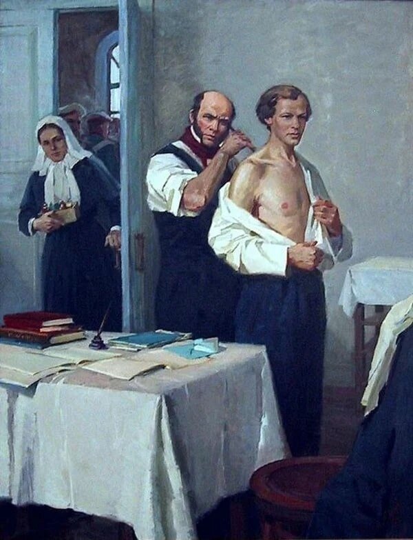 И.А. Тихий «Н.И. Пирогов осматривает больного Д.И. Менделеева», 1855 © Музей-усадьба Н.И. Пирогова, Винница