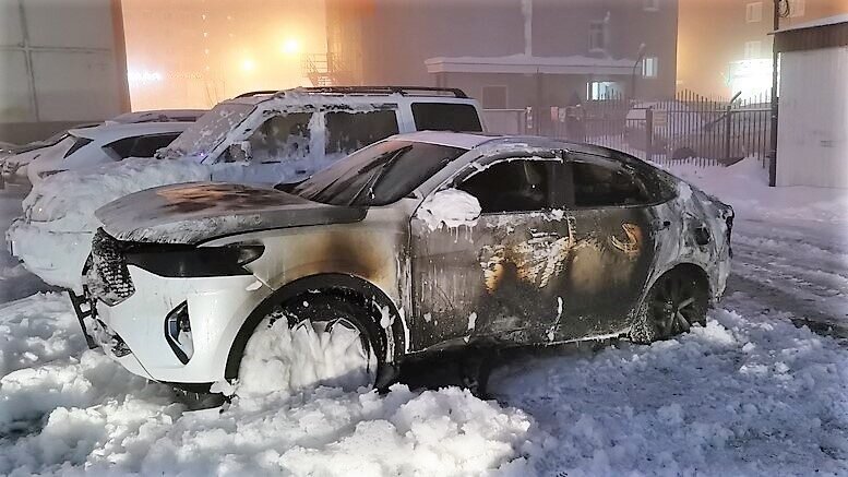 На фото «Хавал-клуба»: сгоревший Haval F7x в Ханты-Мансийске.