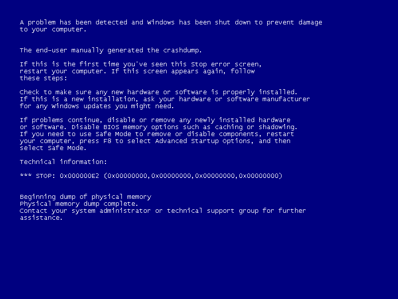 Так выглядит "синий экран смерти" - BSoD