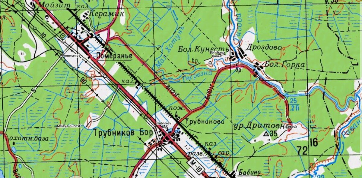 Фрагмент советских военных карт Трубникоборского поселения.