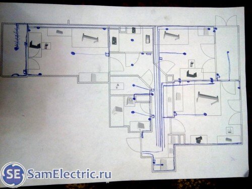 План электрики в стройварианте 3-комн. квартиры 