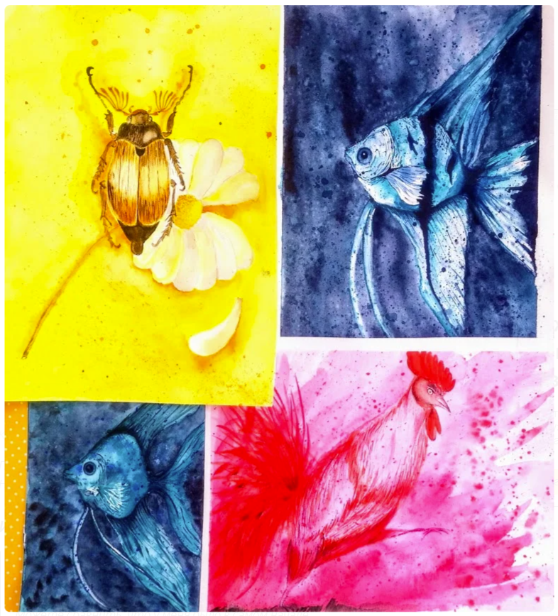 Мои акварельные рисунки по урокам он-лайн.