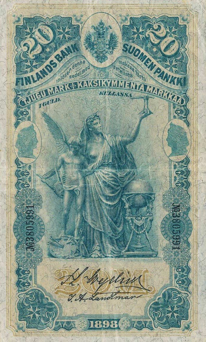Российская Империя Русская Финляндия 20 марок золотом 1898 года, аверс .