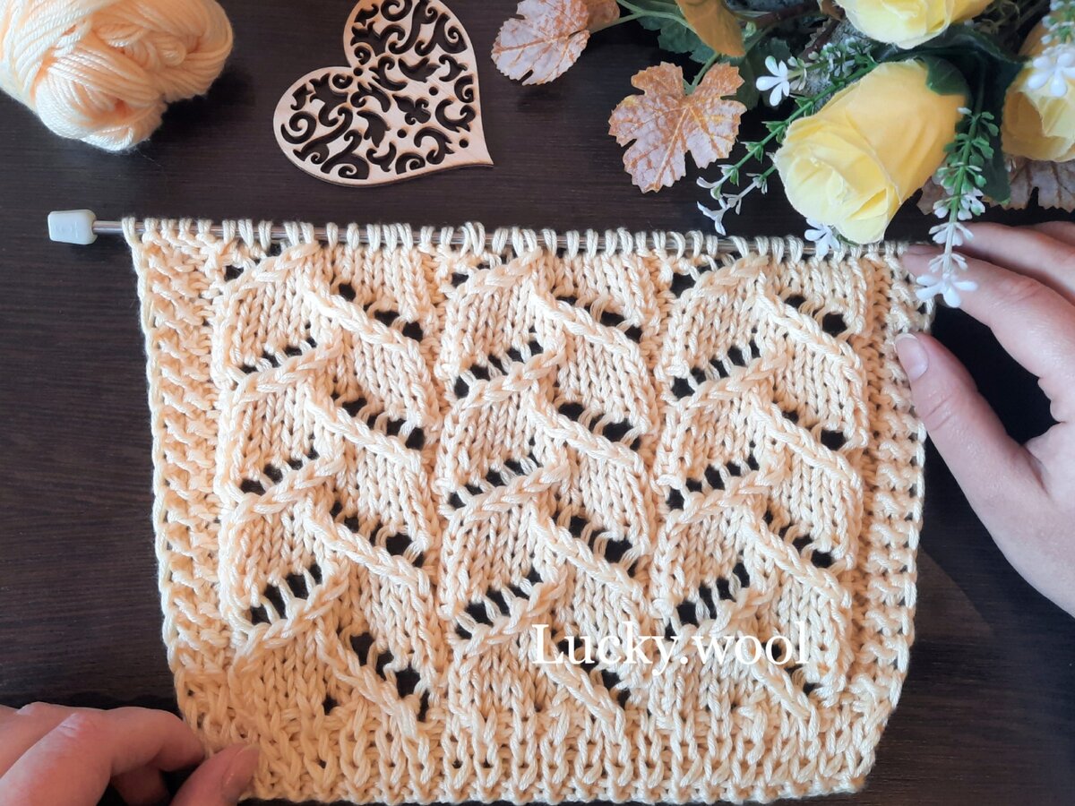 Узор "Ажурные колосья" спицами.