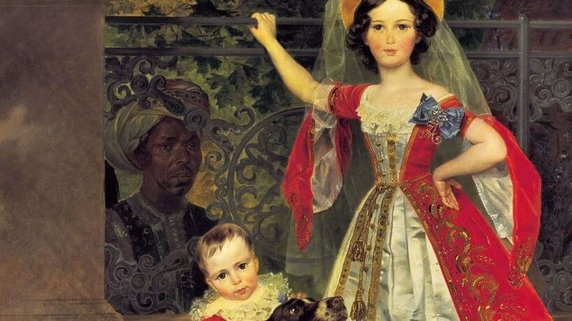 КАРЛ БРЮЛЛОВ. ПОРТРЕТ ДЕТЕЙ ВОЛКОНСКИХ С АРАПОМ (ФРАГМЕНТ). 1843. ГОСУДАРСТВЕННАЯ ТРЕТЬЯКОВСКАЯ ГАЛЕРЕЯ, МОСКВА