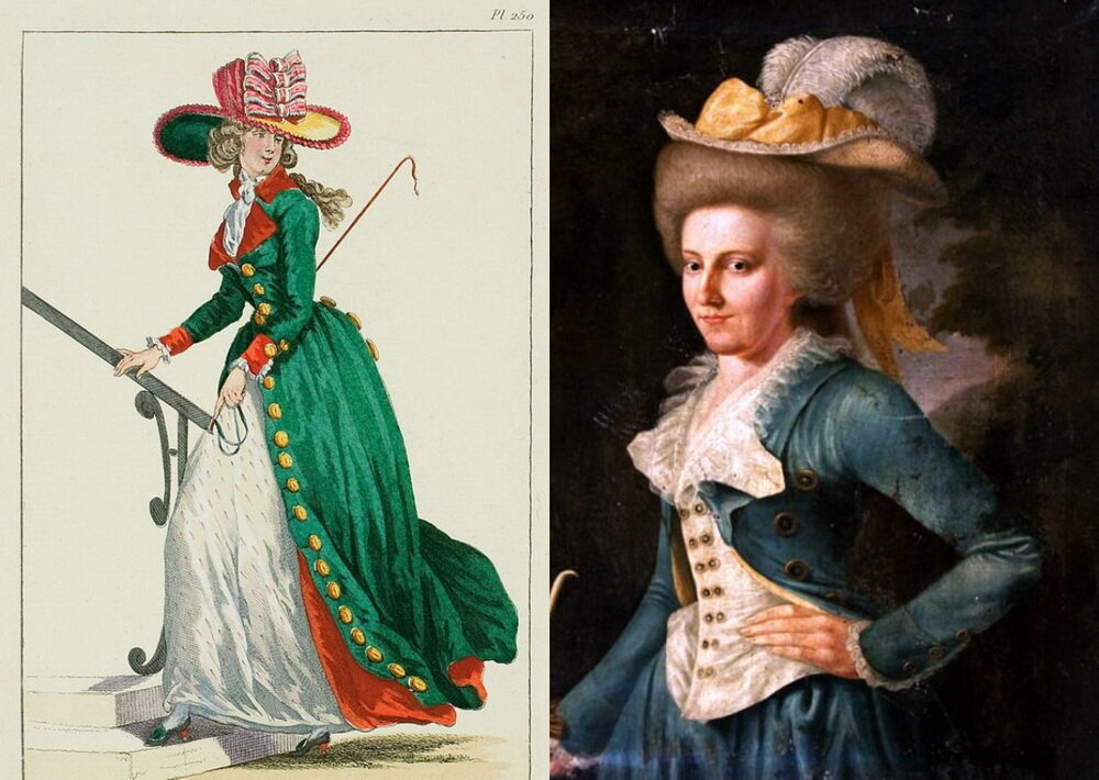 картинка из модного журнала 1787 г., леди в амазонке - 1789 г. 