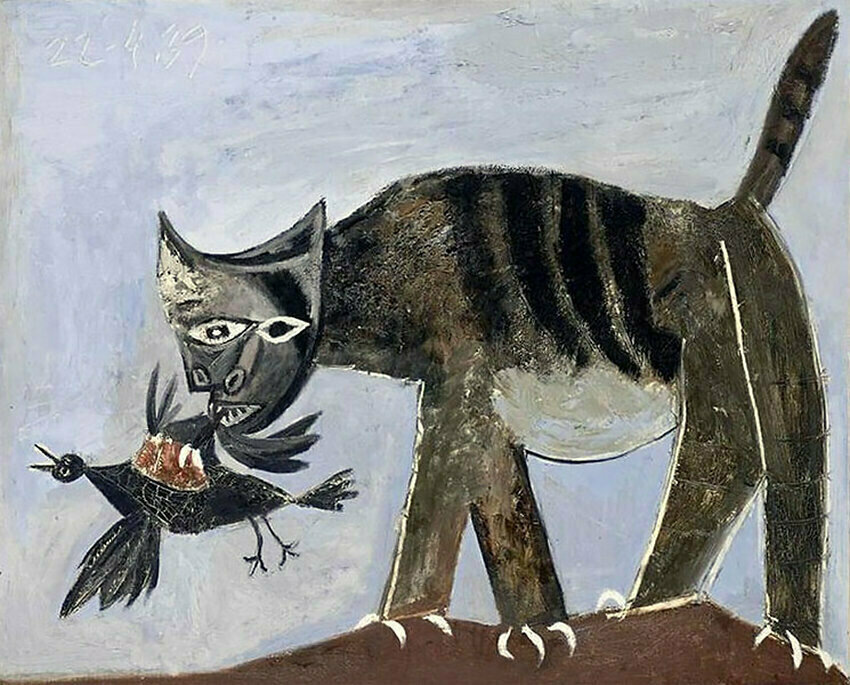 Кошка, схватившая птицу. Художник Пабло Пикассо. 1939 г. Музей Пикассо, Париж, Франция